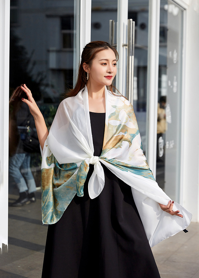 Women's Elegant Color Block Satin Printing Silk Scarves display picture 4