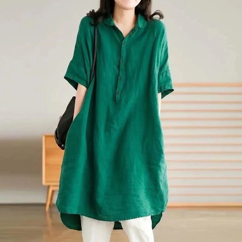 retro solid color colored long summer thin shirt