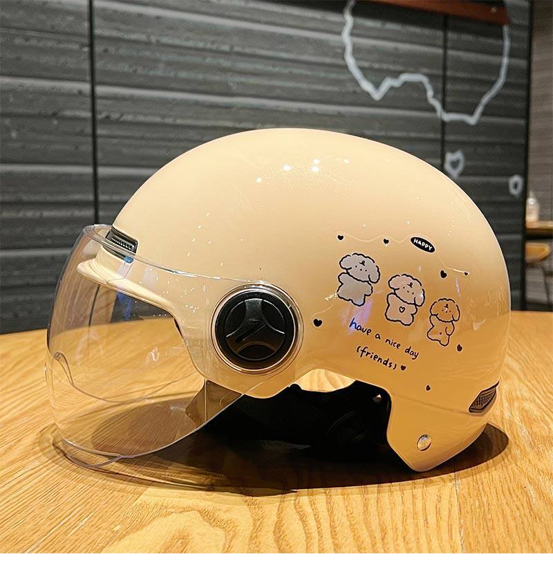 Cute Puppy Helmet, New National Standard 3C Certified Electric Vehicle Safety Helmet, Cartoon Simple Style, Women's Motorcycle Safety Helmet