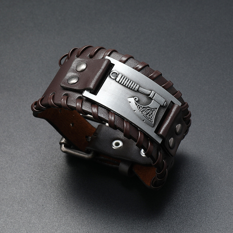 Fashion Viking Axe Leather Weaving Bracelet display picture 10