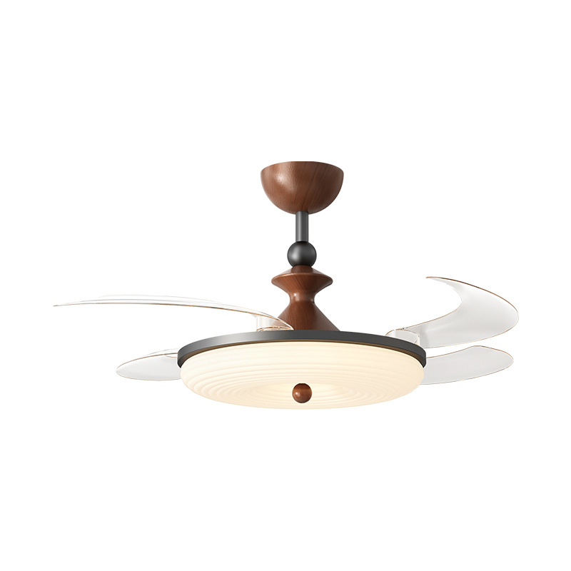 Ventilador invisible de luz crema medieval estilo de nuez estampado ventilador de dormitorio luz de techo nueva luz de ventilador de techo de comedor 710L