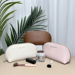 New Semicircular Pu Cosmetic Bag, High-End Fashionable Leather Women's Clutch Bag, Portable Large-Capacity Cosmetics Bag