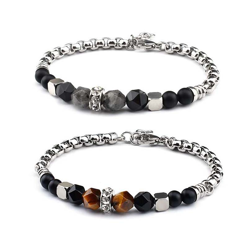 Stainless steel men's faceted tiger's ey...