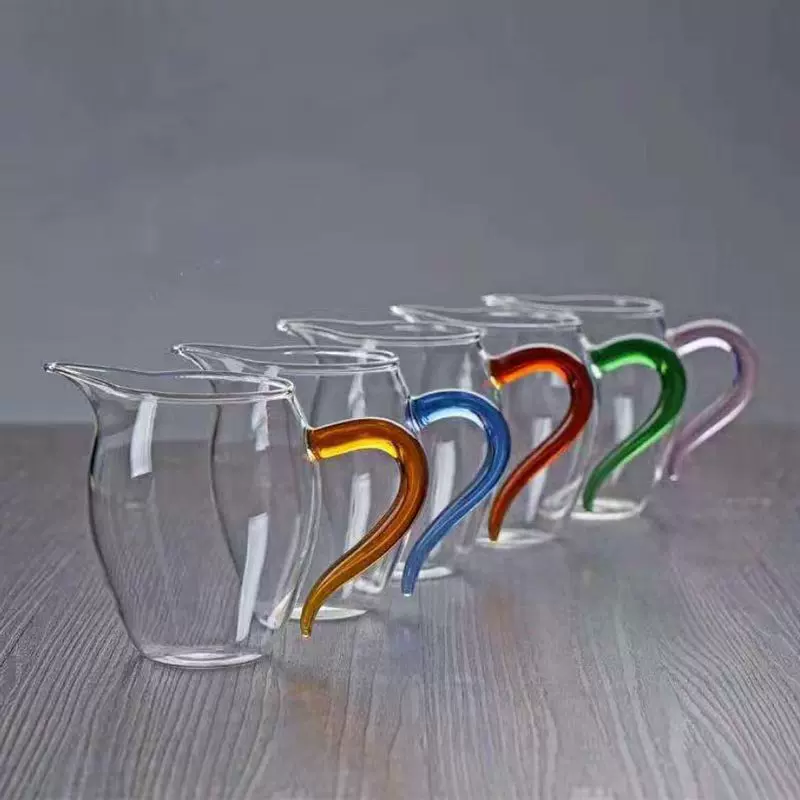 玻璃玲珑公道杯功夫茶具分茶器加厚彩把龙胆杯茶海玻璃杯透明公杯