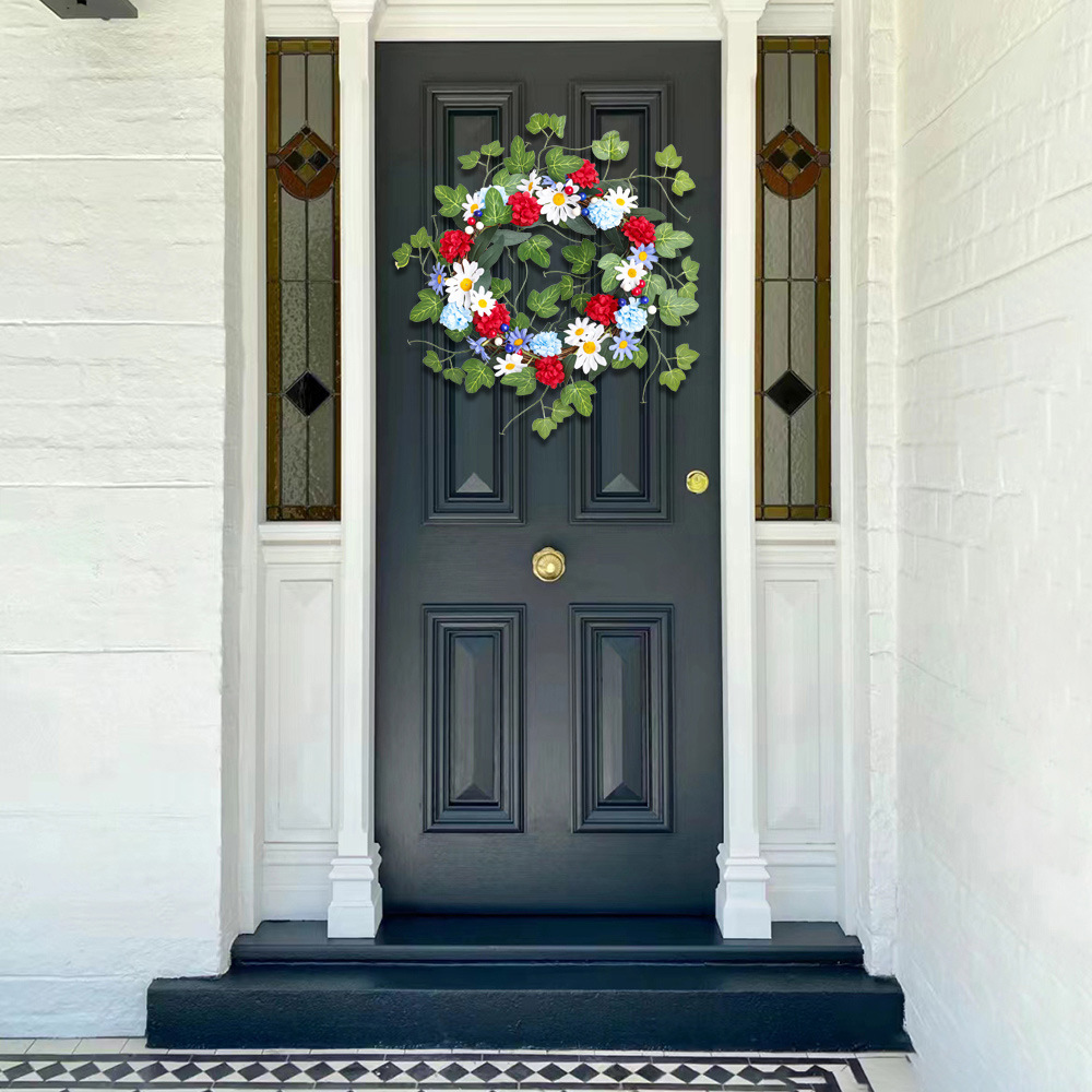 Día DE LA Independencia Garland decoración puerta decoración rojo blanco azul flor artificial flor Wildflower decoración Navidad Garland ratán anillo