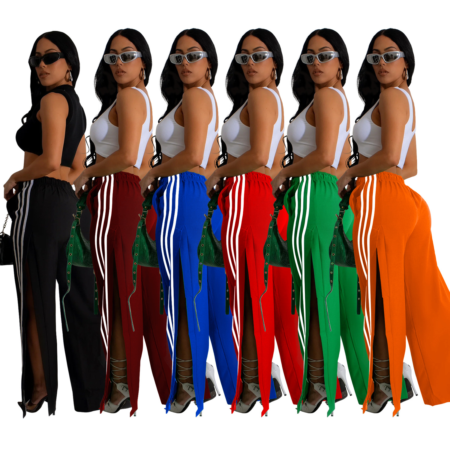 C6960 Cross-border AliExpress Amazon Estación independiente Moda europea y americana Ropa de mujer Pantalones individuales Pantalones deportivos de color sólido Multicolor image 6