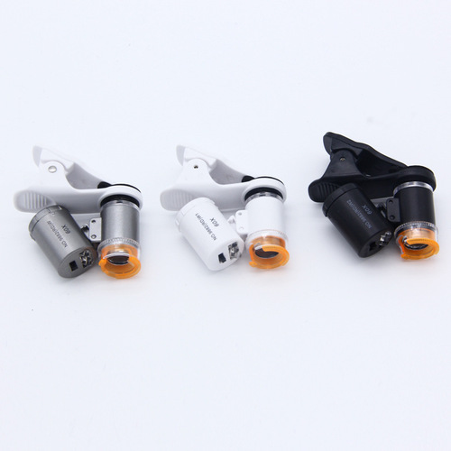 New 9882(RD)W 60x Magnification Microscope, Portable Mini High Magnification Warm and Cold Light Phone Clip Magnifier