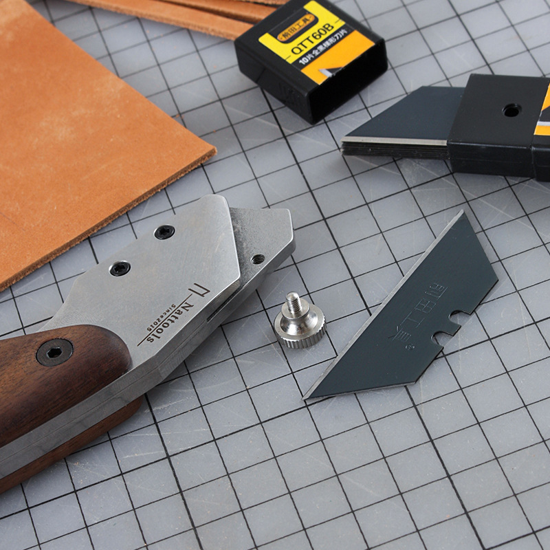 Nattools台形裁断皮刀手作りdiy皮革革製品製作黒胡桃木柄0揺れ0変形|undefined