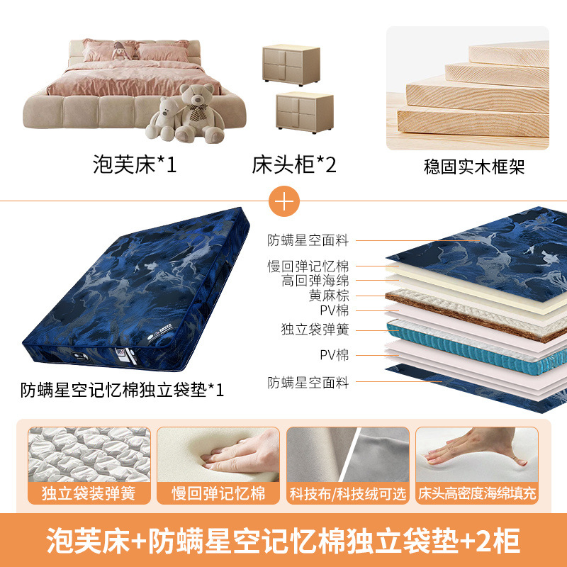 Cama de tela nórdica moderna y simple Xinsheng Hongmao ins cama de aire de crema doble cama red principal cama queen