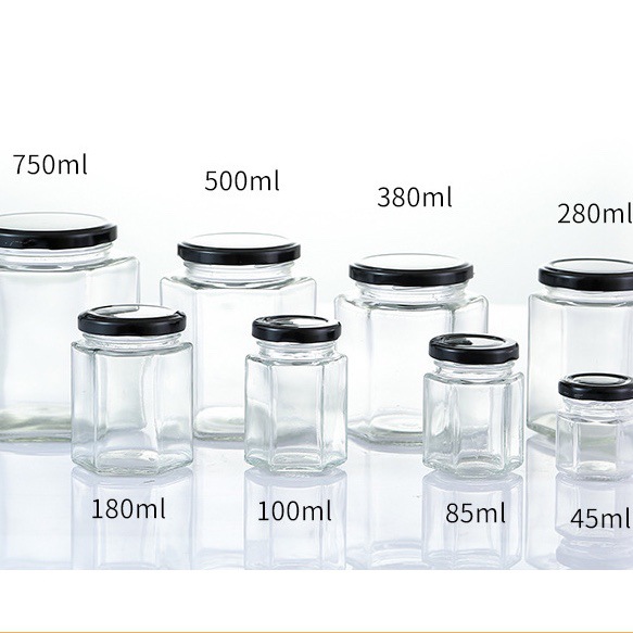 密封六棱玻璃瓶装罐头酱菜果酱燕窝六角蜂蜜瓶玻璃罐含盖厂家直销
