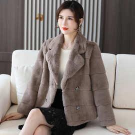 2025冬装时尚宽松皮草皮毛一体短款西装领貂皮大衣女貂毛貂绒外套