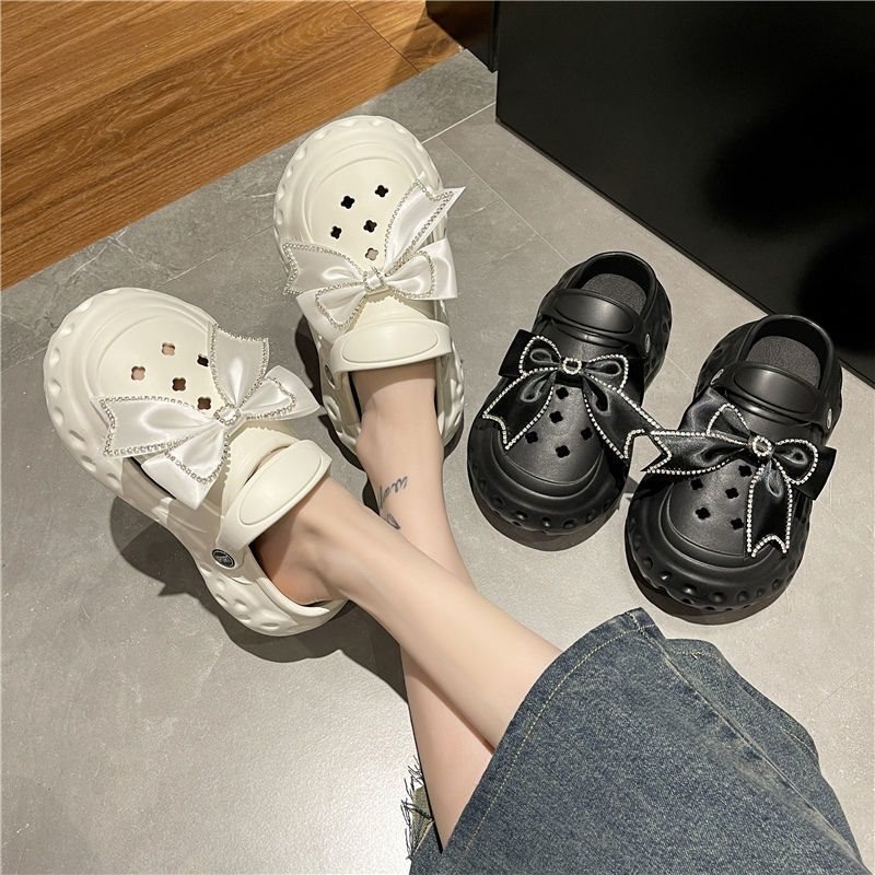 Bowknot Clogs for Women, Summer Indoor Non-Slip Ultra-Thick Sole Outdoor Fashion Nurse Sandals Trendy Ins Style