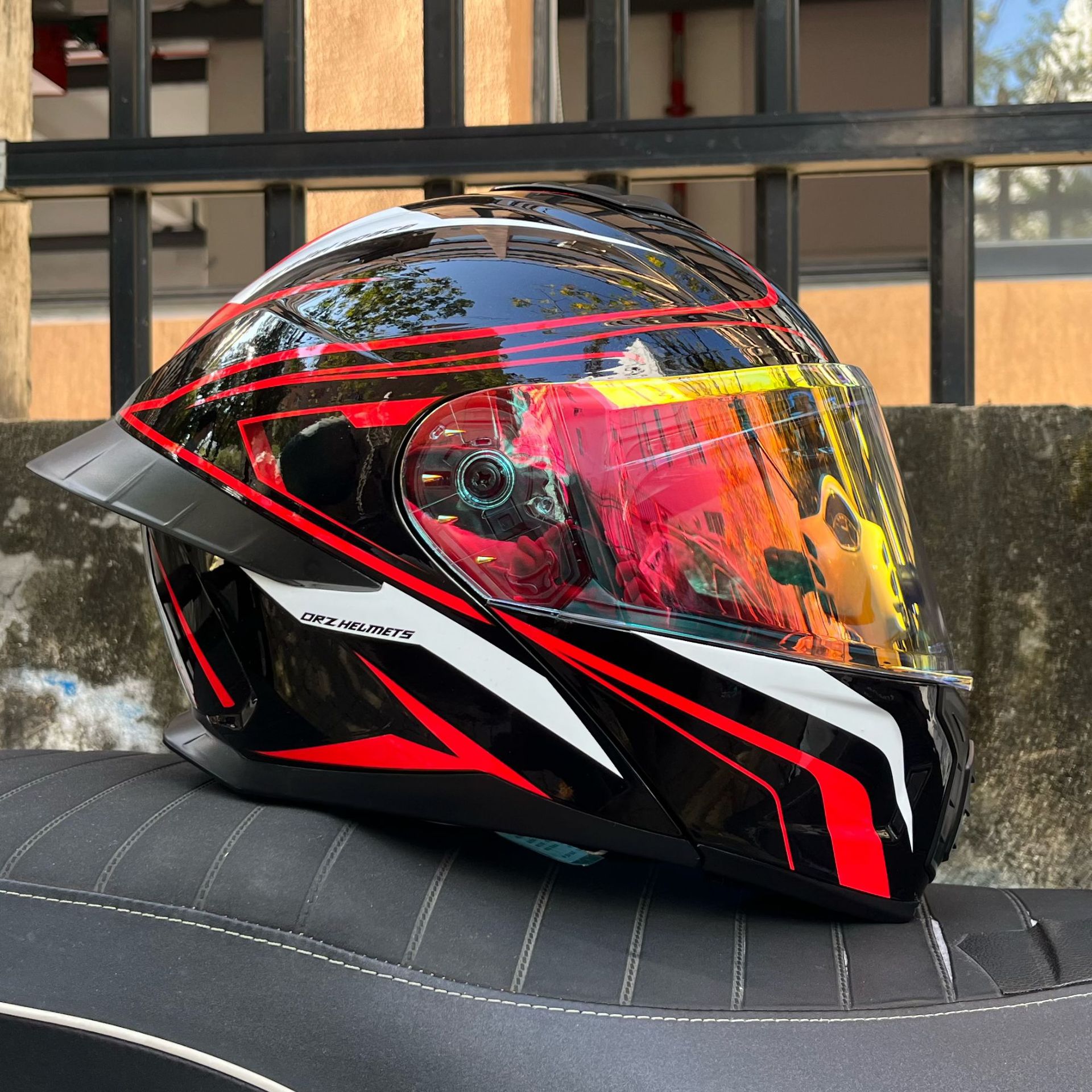 Casco de Motocicleta Orz con Certificación DOT para Hombre y Mujer, Casco Abierto con Visera Doble, Spoiler de Invierno, Cobertura Media, Azul para Todas las Estaciones.