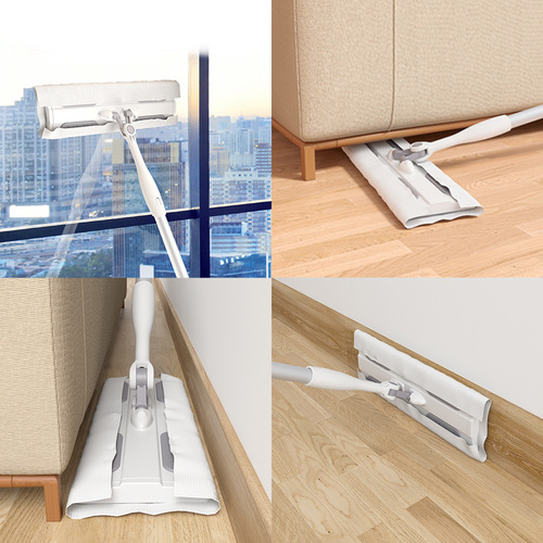 Electrostatic dust removal mop thickened dust removal paper rotating mop household labor-saving flat handle free hand wash lazy mop