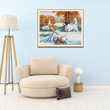 跨境新品十字绣动物猎狗与山鸡刺绣材料包自己绣卧室装饰厂家批发