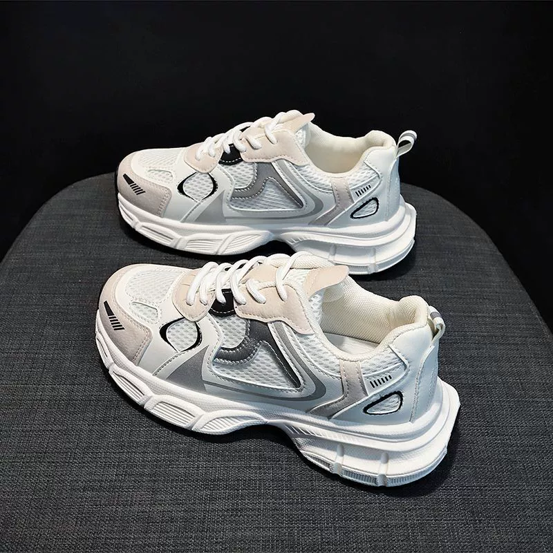 Сетчатая дышащая обувь папы женская весна 2024 лето новая толстая подошва увеличена