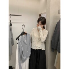 质感超软糯～【MISS密思家正品店】V领波浪边波点针织衫女装A0823