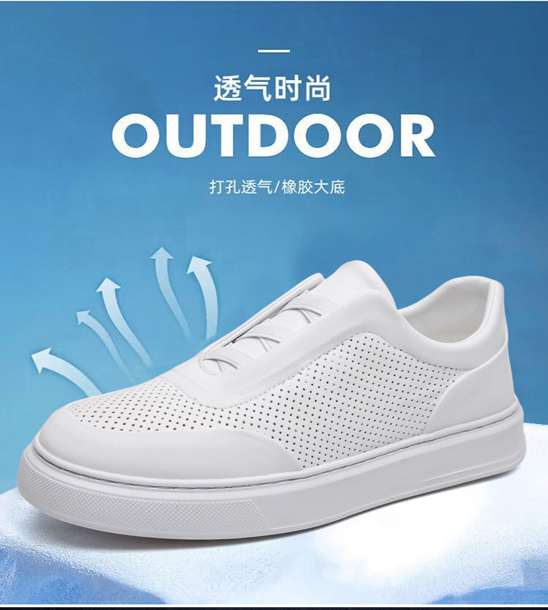 Giày sneaker nam cổ thấp lười xỏ thoáng khí, đế cao su chống trượt, phối màu trắng đen — Màu trắng, màu đen chi tiết 4