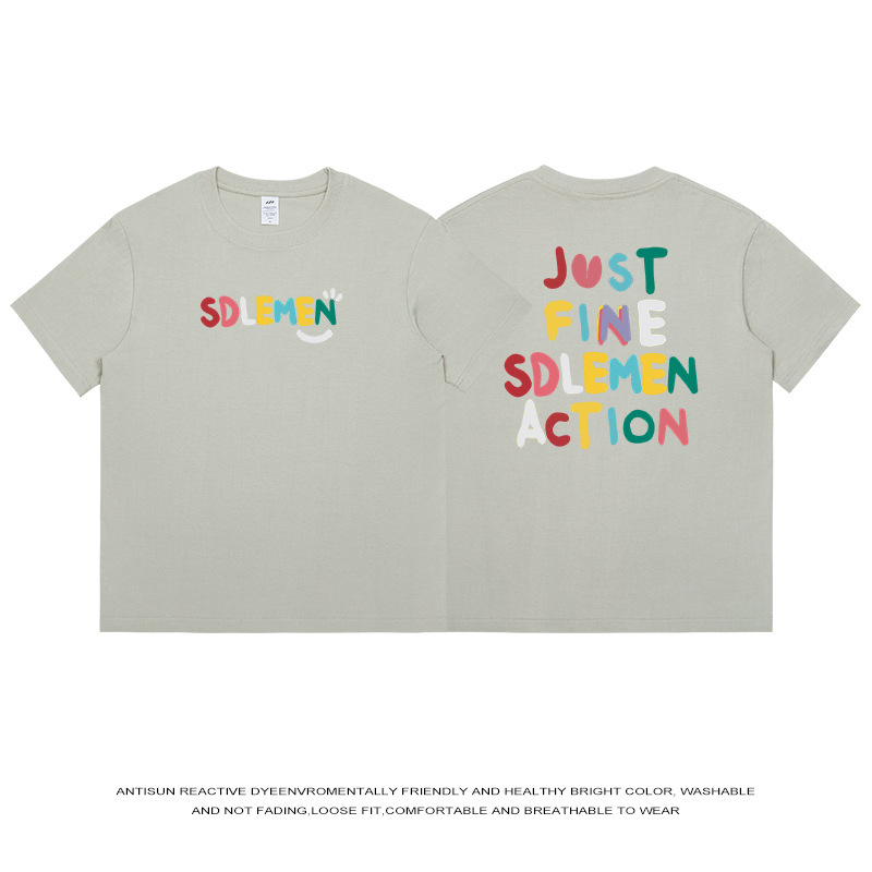 Huiben 紳士服カラフルな手描きの文字半袖メンズ純綿夏の新しいストリートカジュアルトップス Tシャツ卸売|undefined