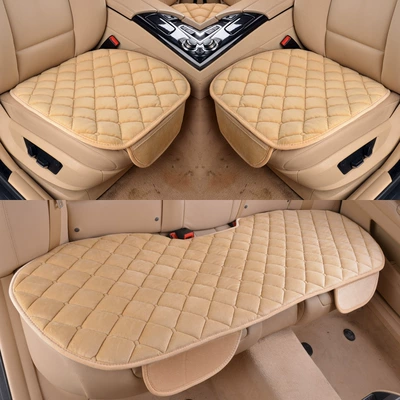 short plush small waist | Seat cushion, seat cover - diamond-velvet-beige-three-piece-set