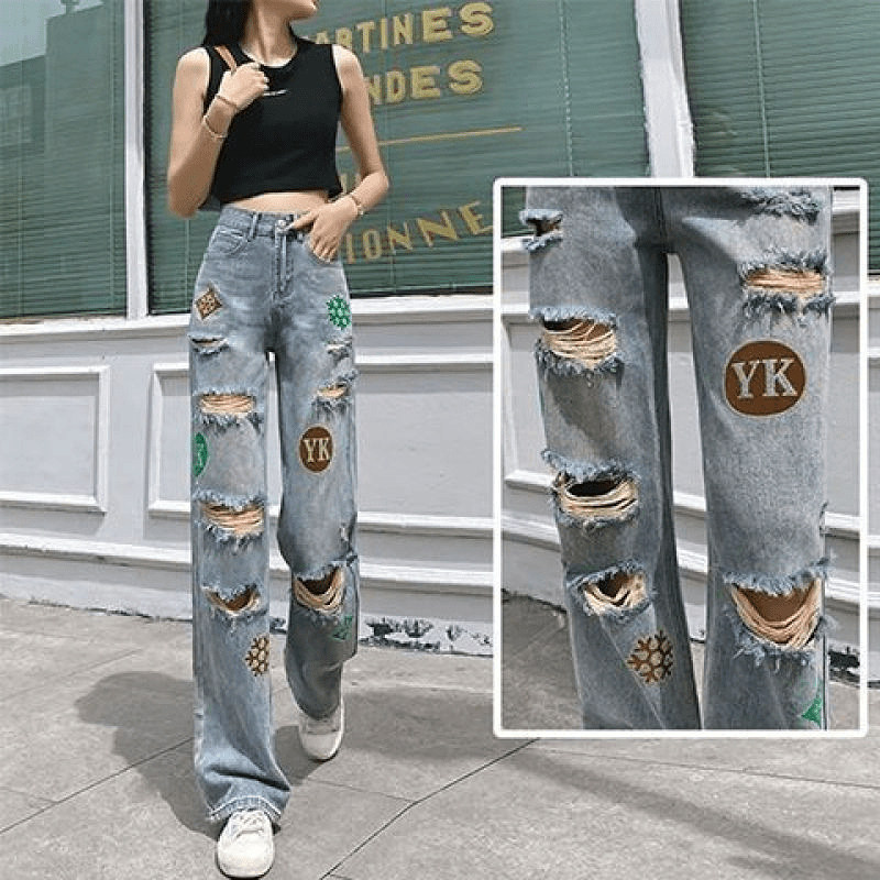 High-End Drapey Jeans for Women, Fashionable Summer Ripped Straight Wide-Leg Pants, 2026 New High-Waisted Loose Floor-Length Pants High-End Drapey Jeans for Women, Fashionable Summer Ripped Straight Wide-Leg Pants, 2026 New High-Waisted Loose Floor-Length Pants