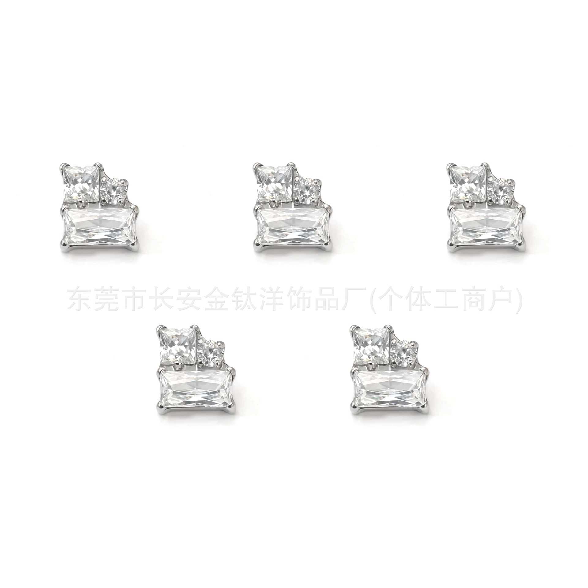 F136 Titanium L-Shaped Square Zirconia Lip Nose Ear Stud - G23 Titanium Alloy Body Piercing detail image 4