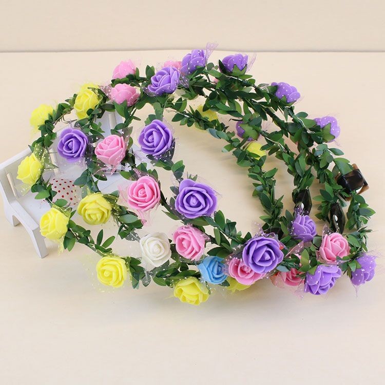 Corona de flores retro luminiscente, anillo de luz de caña, espuma de flores, tocado flash, venta al por mayor en Amazon