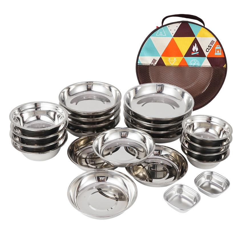 Nuevo plato de cena portátil 22-pieza acampar al aire libre vajilla auto-conducción viajes barbacoa placa hogar sopa cuenca plato traje