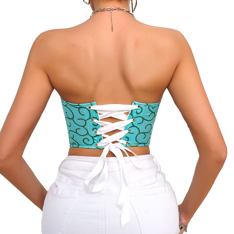 Top Tubo Estampado Sexy de Moda Europea y Americana con Diseño de Espina de Pescado, Ajuste Delgado, Ropa Interior con Tirantes, Top Bustier.