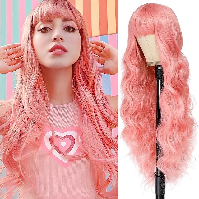 Synthetische pruik Nieuwe dames grote golf lang krullend haar Spot Dyed Center Split Bang Gold Gradient Pruikenset_voghion.com