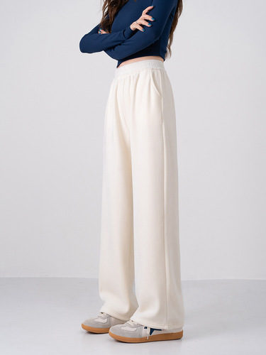 Fall/Winter Fleece-Lined, Thick, Flowing Chenille Wide-Leg Pants — Vintage Corduroy Design, Casual, Versatile, Warm, and High-Waisted with a Relaxed Fit