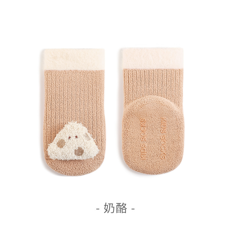 Calcetines de bebé otoño y invierno lindos calcetines de dibujos animados engrosados calcetines antideslizantes para niños y niñas en el interior