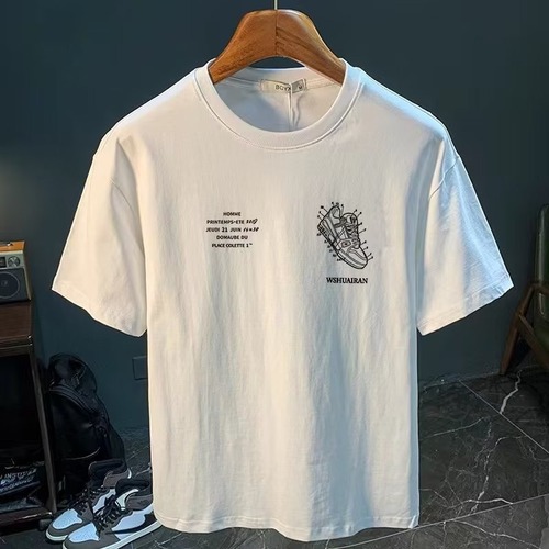 Heavyweight pure cotton short-sleeve T-shirt, casual fashion for men and women, summer Insta-style white match round neck top, trendy versatile men's half-sleeve shirt