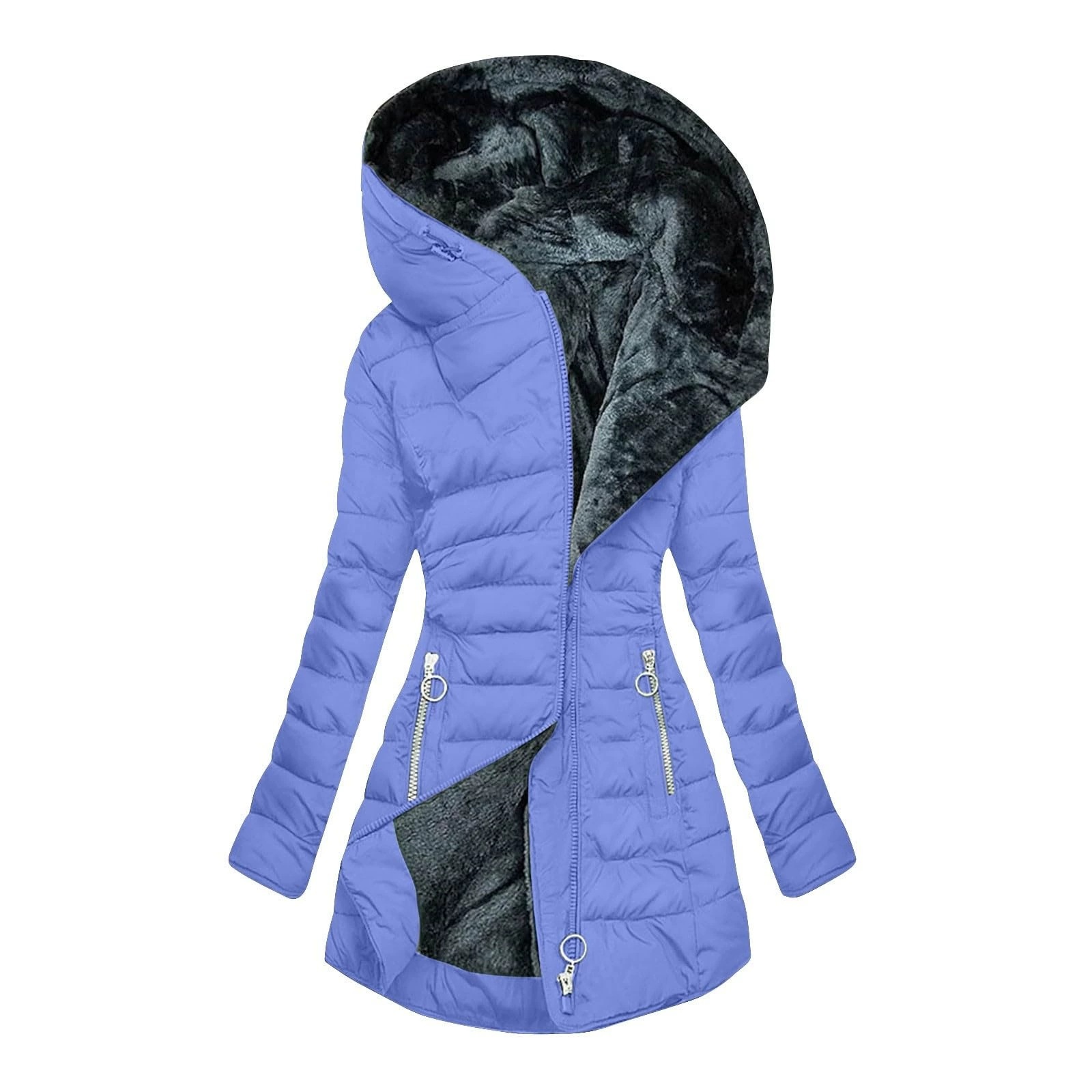 Transfronterizo 2025 Europa y América Amazon invierno collar cremallera manga larga delgada chaqueta con capuchón caliente abrigo a prueba de frío image 17