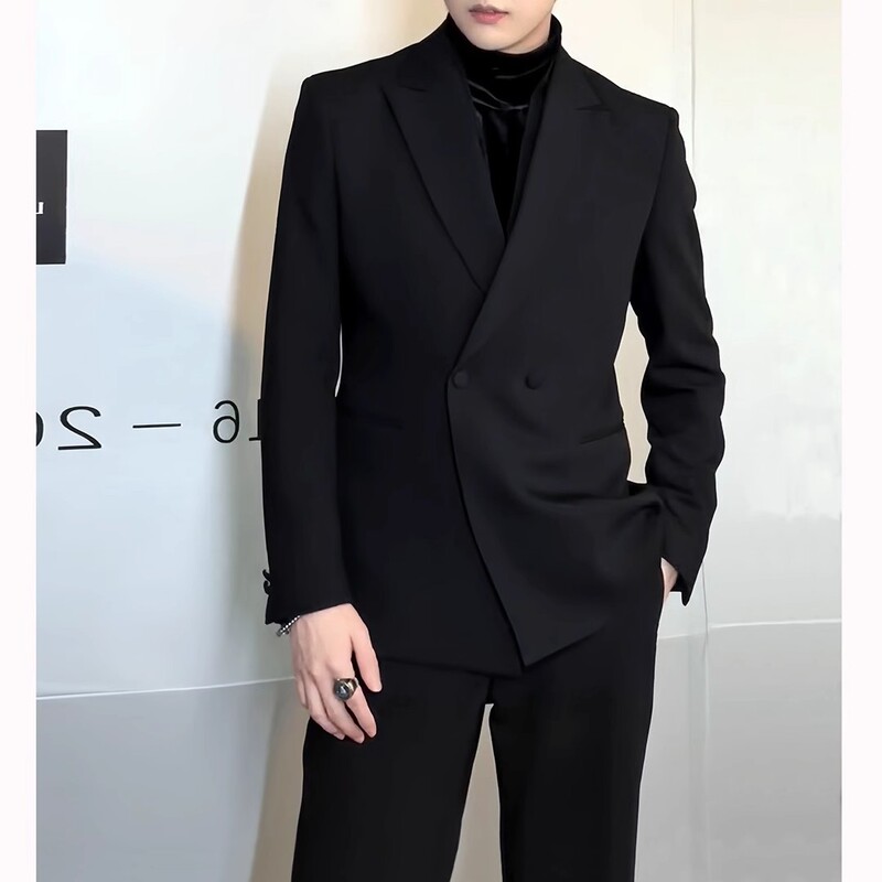Spring and Autumn Minimalist High-End Men's Suit, Korean Style Casual Light Luxury Design, Business Black Blazer Jacket