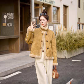 韩版卡其色仿羊羔毛外套女2025冬新款巨好看盐系加厚保暖皮毛一体