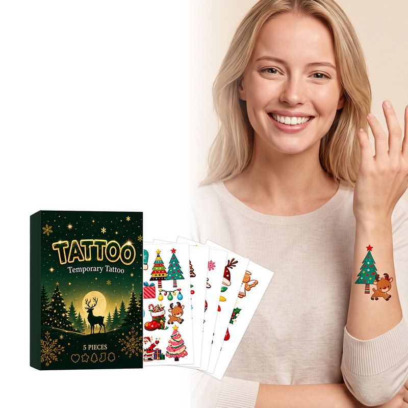 Temporary tattoo stickers, festive atmosphere, personalized makeup, everyday cute and sweet Christmas series, suitable for face and body Temporary tattoo stickers, festive atmosphere, personalized makeup, everyday cute and sweet Christmas series, suitable for face and body