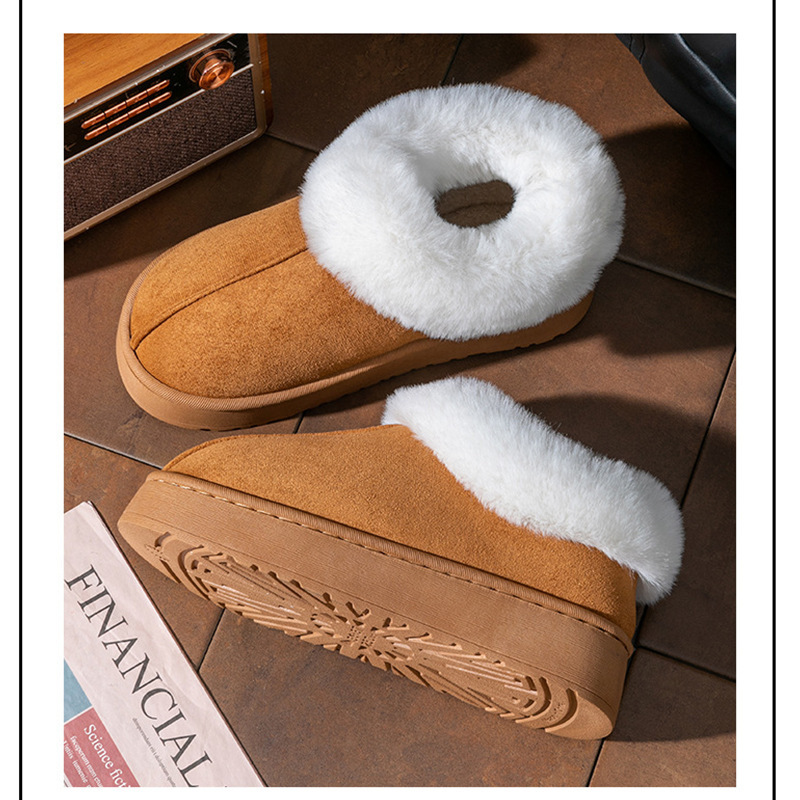 Platform Thick-Soled Snow Boots, Heightening, Warm and Velvet Cotton Shoes, Winter Home Women's Cotton Slippers, Toe-Toe Slippers, Flats-Soled Slip-Ons