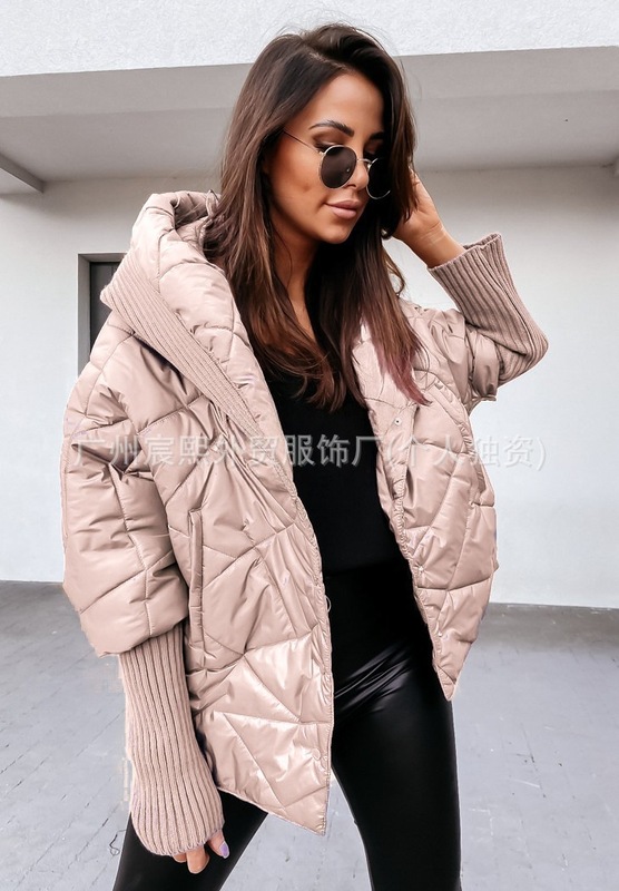 2025独立站毛衣拼接大翻领棉服女新款时尚流行机车炸街高级感外套|undefined
