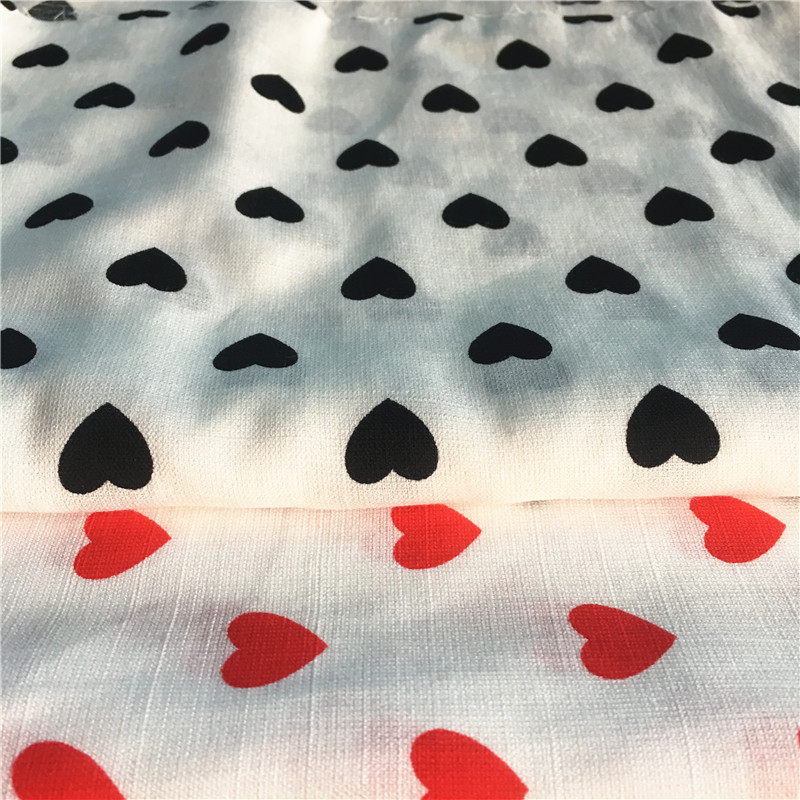 爱心印花布 涤棉仿麻竹节圆点印花涂料印花面料衬衫连衣裙印花布