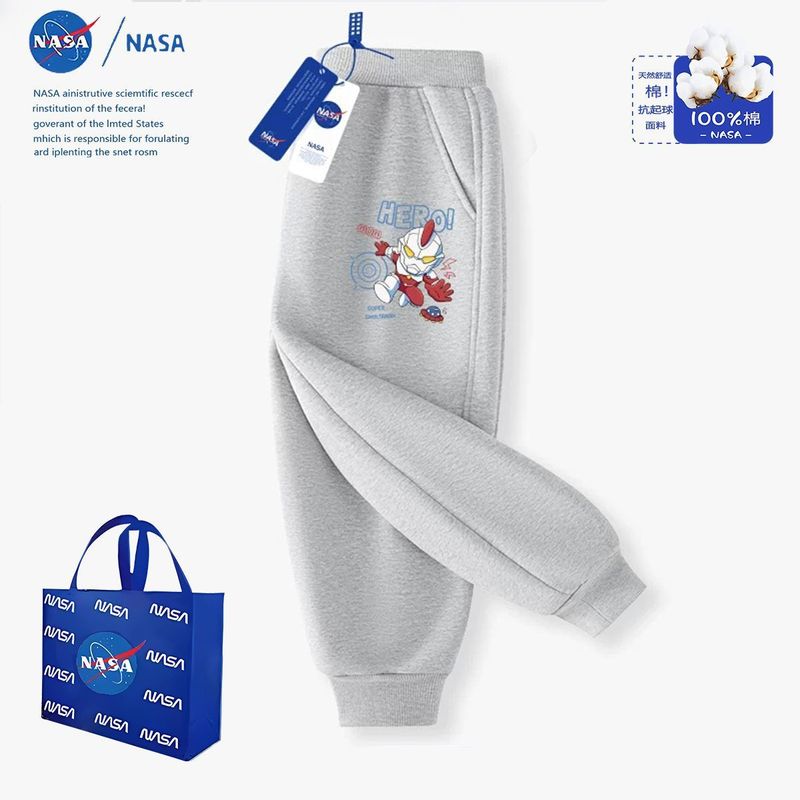 NASA帅气奥特曼裤子秋冬款时尚儿童加绒宽松运动裤男童透气长裤|undefined