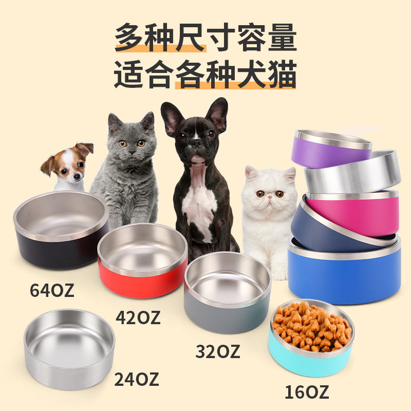 源メーカーステンレス円形犬盆猫盆二重真空給餌ペットボウル大容量犬食糧ボウル卸売り|undefined