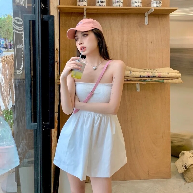 Korean Style Classic Tube Top Jumpsuit for Women Summer Internet Celebrity New All-In-One High Waist Loose Casual Shorts