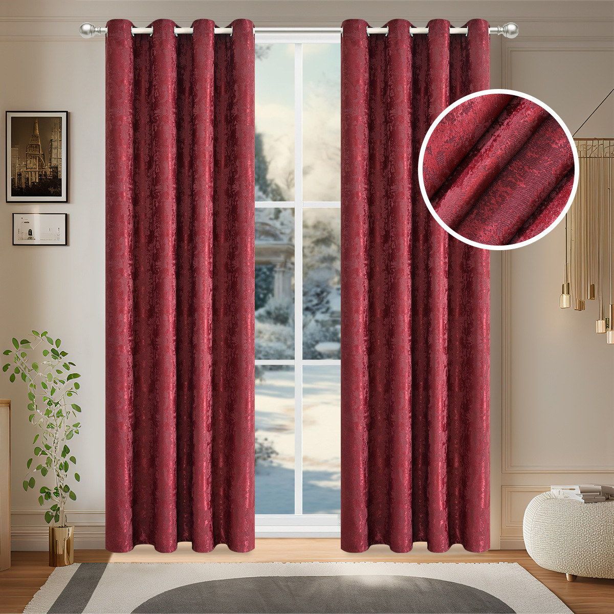 Shein Ready-Made Cross-Border New Light and Shadow Sparkling Blackout Curtains Perforated Bedroom Sun Protection Finished Curtains