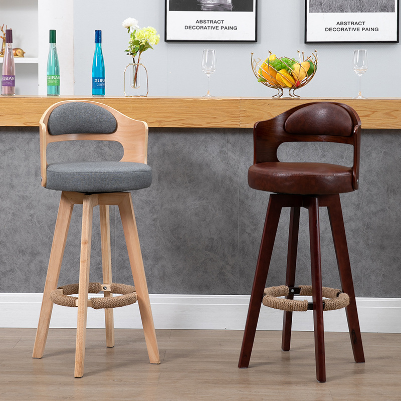 Bar chair solid wood rotating high stool home light luxury front desk cashier chair bar back chair modern simple