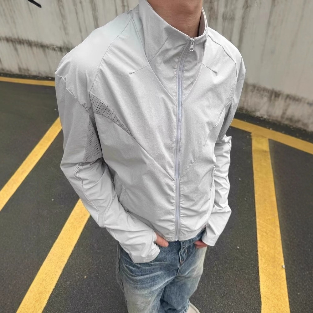 美式网眼防晒衣透气立领休闲跑步运动户外长袖轻量薄款防晒服男女