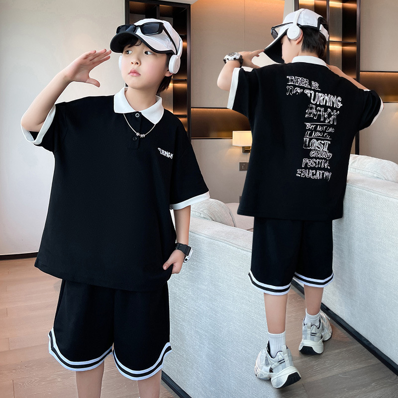 7256 traje de verano para niños 2025 nueva camisa POLO de manga corta de verano para niños de dos piezas ropa de verano de estilo occidental