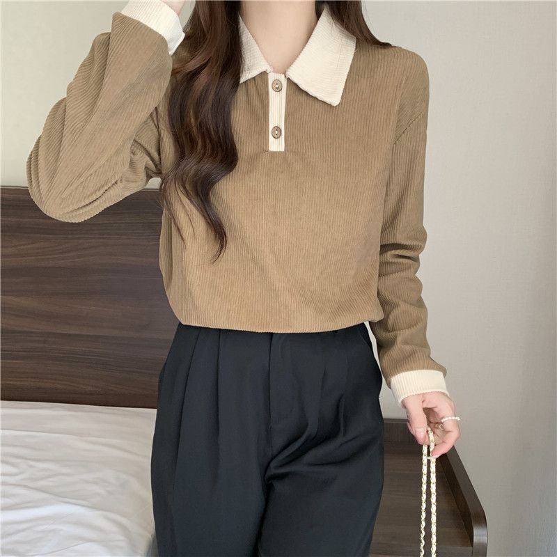 Spring and Summer New Snake Cloth Women's Polo Collar Long-Sleeved T-Shirt Preppy Style Loose Slimming Look Casual Versatile Top Spring and Summer New Snake Cloth Women's Polo Collar Long-Sleeved T-Shirt Preppy Style Loose Slimming Look Casual Versatile Top
