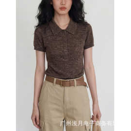 老钱风正肩冰丝polo衫夏季法式凉感针织高级感休闲气质显瘦针织衫