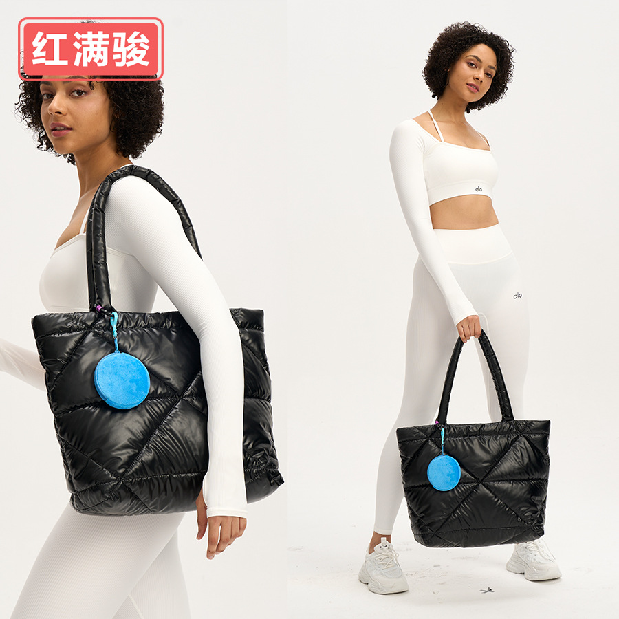 冬季新款羽绒棉托特包尼龙菱格夹棉手提包简约时尚容量单肩包女